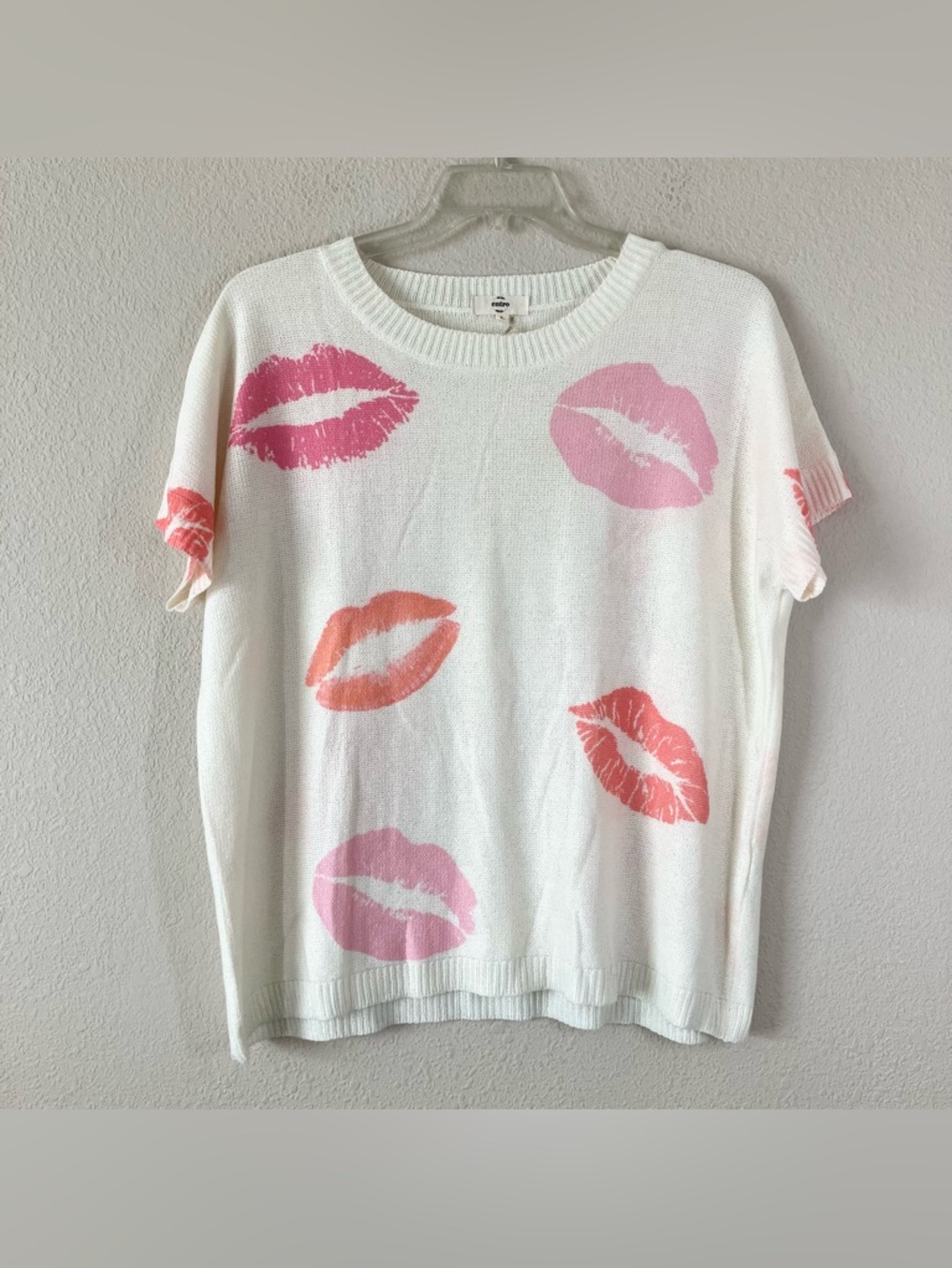 ENTRO Lip Print Lightweight Sweater L Novelty Kiss Graphic Quirky Chic Summer - Picture 9 of 9